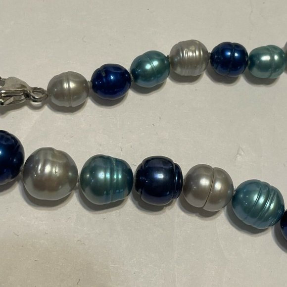 Blue/Gray Freshwater graduated Pearl Necklace 925 - Picture 6 of 6